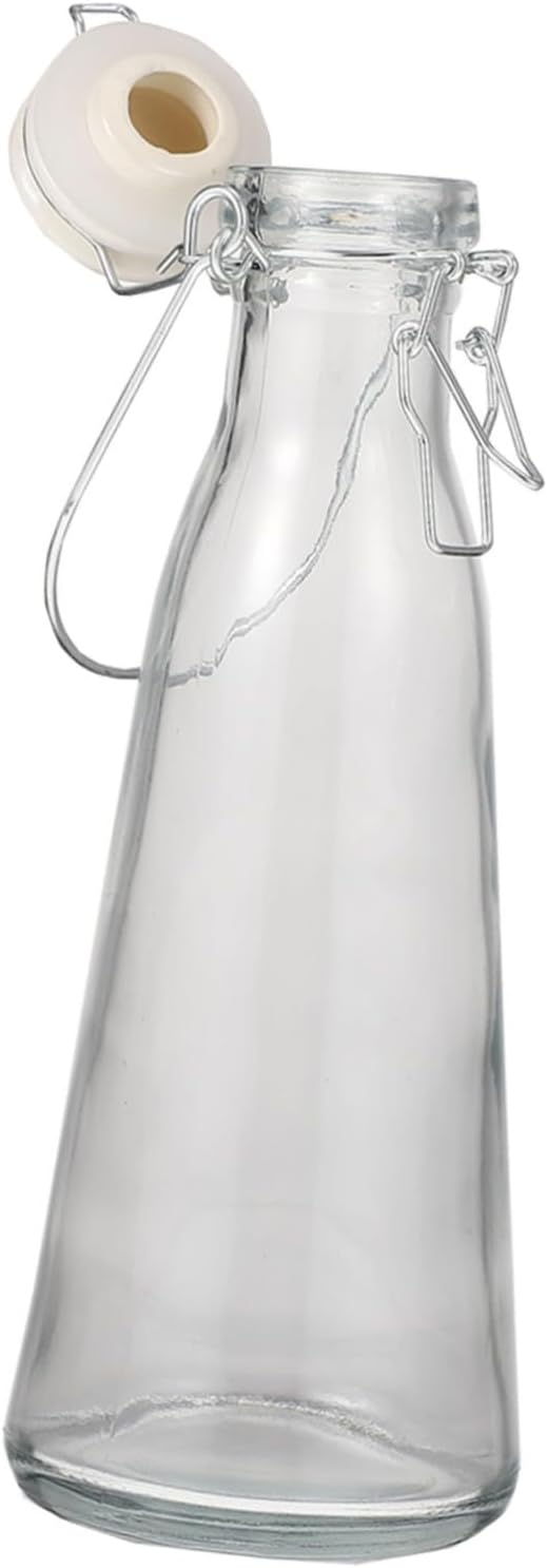 Mikinona 2pcs Glass Brewing Bottles Stopper Airtight Sealed Milk and Juice Containers Glass Bottles for Home Shop Bar Reusable and Washable