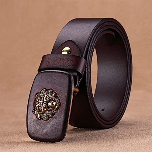 Men's Belts,Leather Smooth Buckle Lion Belt Fashion Personality Wear Length Adjustable Men's Belt2