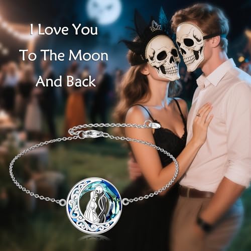 Nightmare Bracelet Sterling Silver Crystal Jack and Sally Bracelet Skull Jewelry2