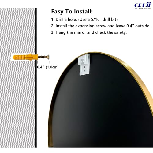 Image of Oruii Gold Round Mirror 28 inch, Large Golden Circle Mirror Metal Frame, Large Brass Circular Mirrors for Living Room, Dining Room, Entryway, Hallway, Foyer, Bathroom, Wall