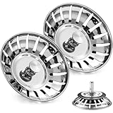 (2 Pack) Upgraded Kitchen Sink Plug Strainer Stainless Steel Strainers Sink Plugs Replacement for Food/Hair Catcher - UK Sinks Hole Diameter 78mm