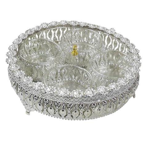 Image of Trend Overseas German Silver Round 4 Bowl Set with Lid & Tray | Crystal Knob Dry Fruit & Sweet Server | Elegant Home Decor, Festive & Wedding Return Gift