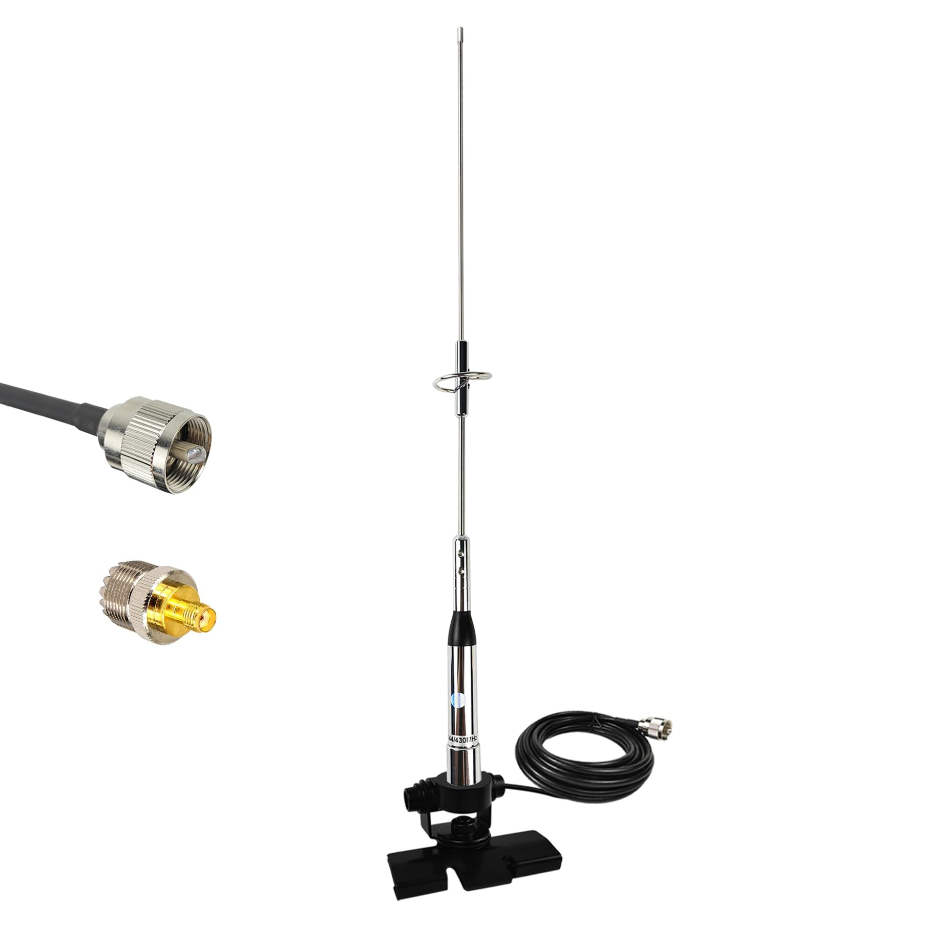 Antena de radio de jamón móvil de doble banda UHF VHF 136-174MHz 400-470MHz con cable de 16 pies y clip de base para coche, camión, radio, radio, amateur, radio móvil, radio bidireccional, barco