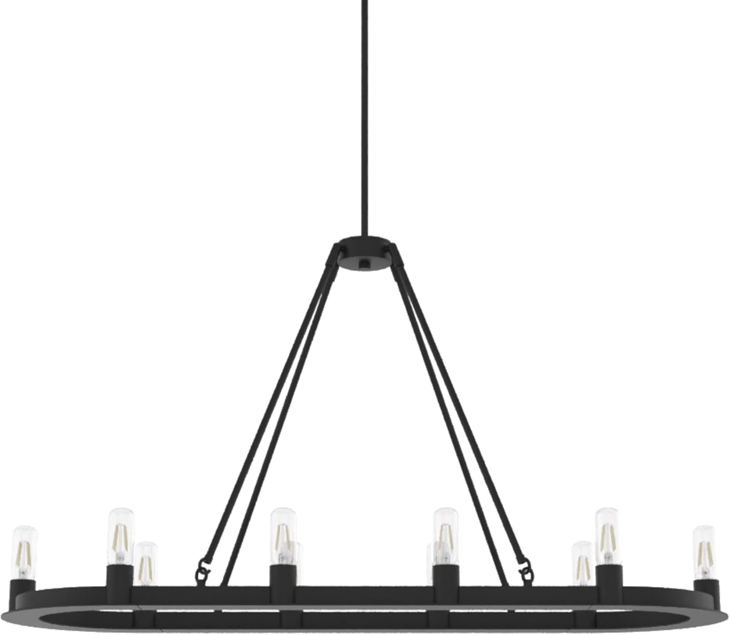 Hunter - Saddlewood 10-light Natural Black Iron, Extra Large Chandelier, Dimmable, Casual Style, Linear Shaped, for Bedrooms, Kitchens, Dining, Living Rooms - 19027