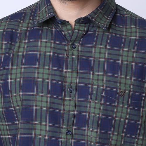 Image of J. HAMPSTEAD Cotton Slim Fit Checkered Casual Shirt for Men
