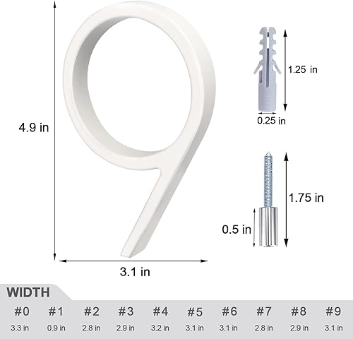 Miniatura 5 de Números de dirección blancos números de casa flotantes modernos de 5 pulgadas para exteriores, crea atractivas sombras interesantes, número 9 de