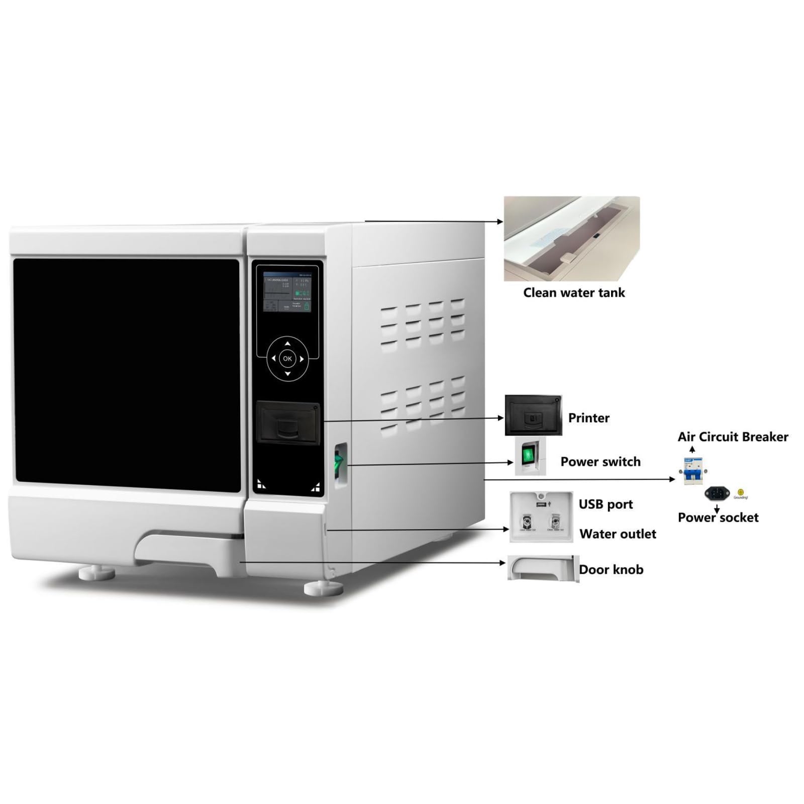 Autoclave esterilizador de vapor de 8 L, alta presión previa al vacío, ciclo de secado al vacío por pulsación y pantalla LCD