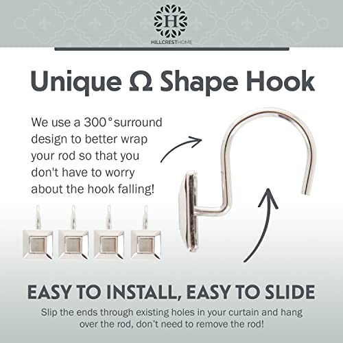 Hillcrest Home Shower Curtain Hooks Set Of 12 - Square Diamond Shower Hooks Design, Easy Slide & Rust Proof, Decorative Shower Curtain Hanger, Durable Bathroom Curtain Hooks - Polished Chrome Finish #TOP5