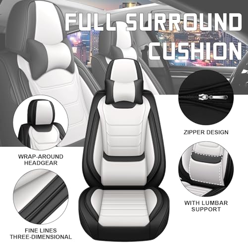 Image of Car Seat Cover Full Set for Toyota Camry Hybrid Seat Covers 2007-2024, Nappa Leather Waterproof Seat Covers For Cars, Airbag Compatible, Universal Automotive Seat Covers(Luxury Full Set /Black White)