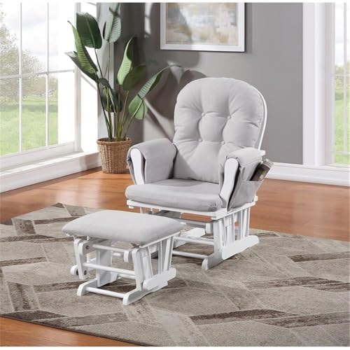 Image of Suite Bebe Mason Nursery Rocking Chair with Ottoman, Wooden Glider for Baby Nursing, Smooth Gliding Rocker, White and Woven Gray