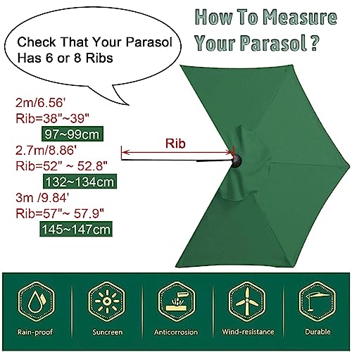 Housse de remplacement pour parasol abîmé bâche noire 270 cm 6 bras