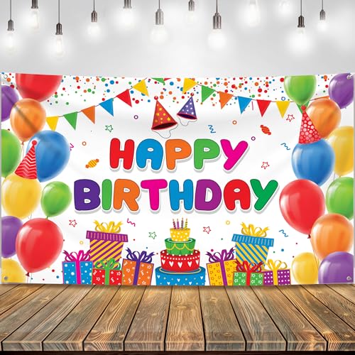 KatchOn Rainbow Happy Birthday Banner- Xtralarge 72x44 Inch | Colorful Happy Birthday Sign for Multicolor Birthday Party Supplies | Rainbow Birthday Decorations
