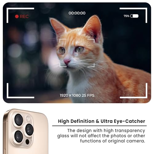 Image of ArmourPro Premium Camera Lens Protector Tempered Glass Compatible For iPhone 16 Pro Max and iPhone 16 Pro Tough HD Individual Aluminum Alloy Rings 9H Camera Cover , Scratch-Resistant,Camera Lens Protection| Desert Titanium