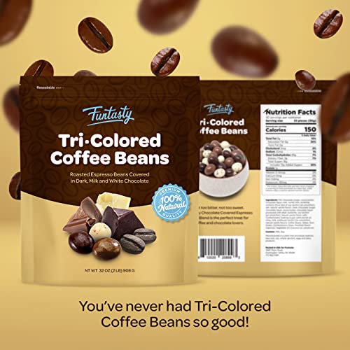 Funtasty Chocolate Covered Espresso Coffee Beans Tri-Colored, 2 Pound Pack #TOP1