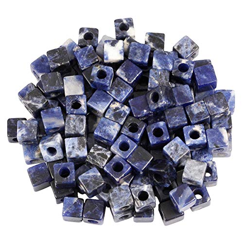 mookaitedecor 30pcs 10mm Natural Sodalite Cube Large Hole Gemstone Beads for Jewellery Making Square Spacer Loose Blue Large Hole Crystal Stone Beads for Bracelet Making Crafting Macrame 5mm Hole