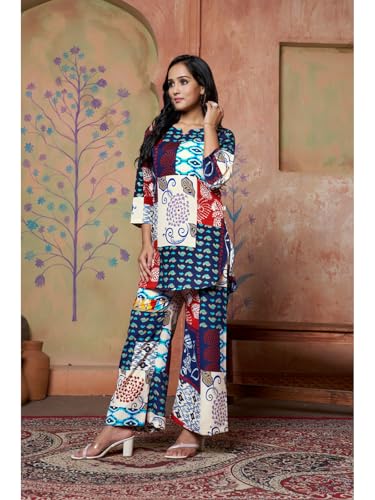 Image of DHRUVI TRENDZ Kurta Sets for Woman | Co ord Set for Women Stylish | Kurti Set for Woman | Short Kurti for Women | Kurtis | Ethnic Floral Straight Kurta Set's with Palazzo Pants