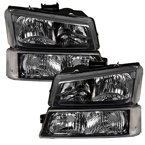 A&P Headlight Assembly for 03-06 Avalanche Silverado 1500 1500HD 2500 2500HD 3500 Black Housing Driver and Passenger Side