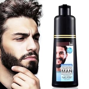 Men Mustache & Beard Dye for Gray Hair to Black, Beard Dye for Men Black in 5 Minutes for Easy Application, Natural Black Beard Color & Hair Dye Shampoo for Facial Gray Hair Coverage 200ml.