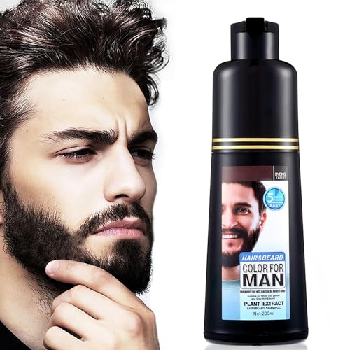Tinte para barba y bigote para hombres para cabello gris a negro en 5 minutos, color negro natural para el pelo y champú de color para el cabello de 200 ml (negro natural, 200 ml)