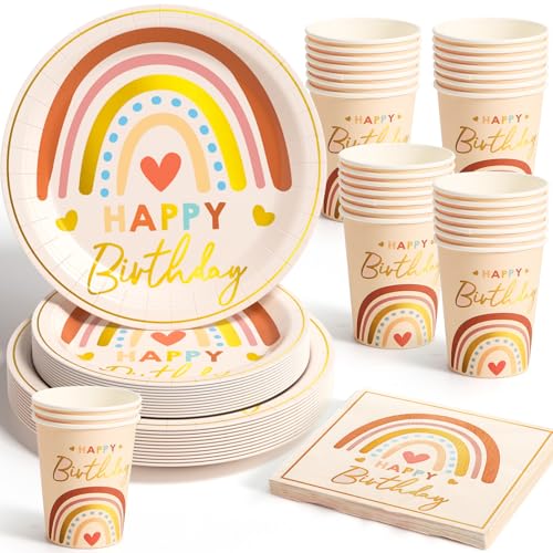 Vaisselle Anniversaire 20 Personne Assiette Anniversaire Happy Birthday Arc En Ciel de Table Gobelets Serviette Papier Kit Anniversaire Fille 2 3 4 5 Femme 30 40 50 60...