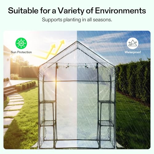 Image of VIVOSUN Transparent 57 x 29 x 77-Inch Mini Walk-in Green House with Windows and Anchors, Plant Garden Hot House