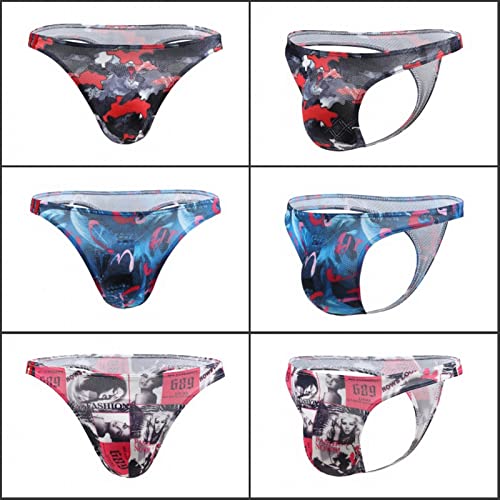 Mens Mesh Thong Colorful Printed T Back G-string Underpants4