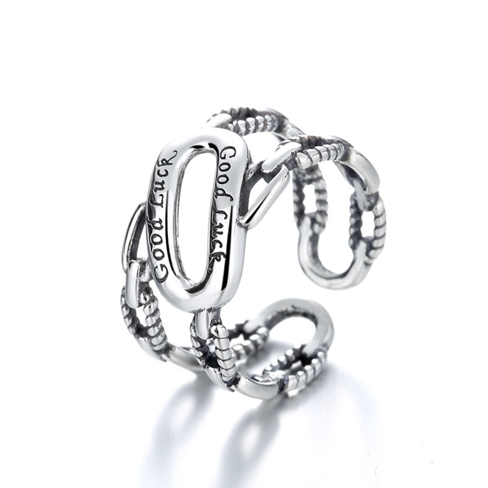 Anelli in argento sterling, anelli regolabili per donna con catena epossidica alla moda per lei, Adjustable, Nessuna pietra preziosa