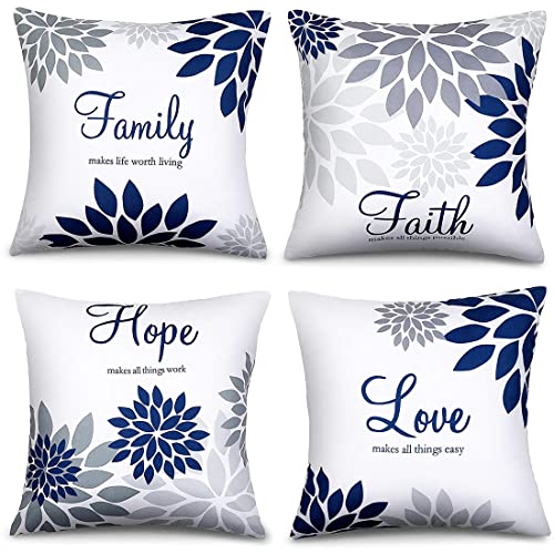 ZHILING Set of 4 Cushion Covers 45 x 45cm Navy style Family Faith...