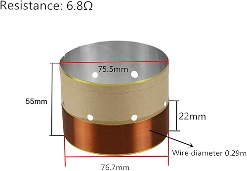 Miniatura 7 de Bobina de voz de agudos de núcleo, membrana de altavoz de controlador de tweeter de 2.972 in, para altavoz de agudos de película de titanio, 1 par