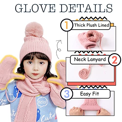 Kids Winter Hat Scarf Mittens Set Toddler Knitted Beanie Girls Fleece Children Neck Warmer Boys Warm Gloves 2-7 Years4