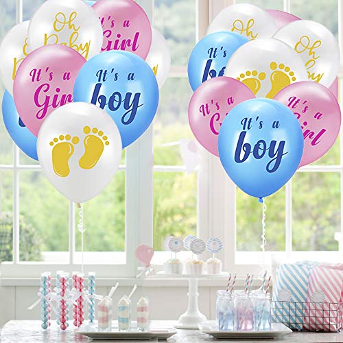 Baby Gender Reveal Party Supplies, Baby and Boy or Girl Banner, Gender Reveal Balloons with Tissue Paper Tassels Garland Set for Baby Shower Party Decorations