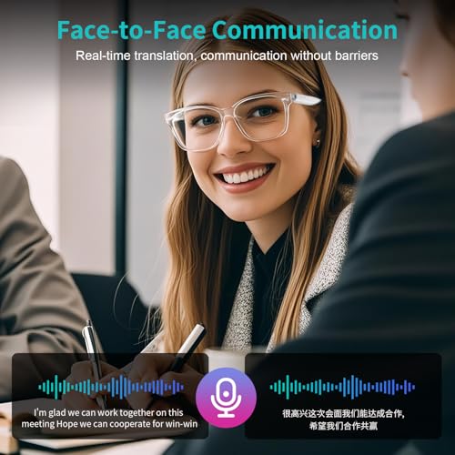 Image of AI Translator Smart Glasses, Real-Time Bilingual Translation, Bluetooth Glasses with Photochromic Lenses 160+ Languages, Lightweight Design for Travel & Business - Brown Frame and Black Legs