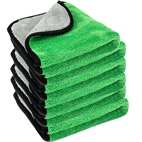 Image of Auto Hub 400 GSM, Microfiber Double Layered Cloth 30x40 Cms 6 Piece (Green) Cloth Set, Extra Thick Microfiber Cleaning Cloths Perfect for Bike, Auto, Cars Both Interior and Exterior.