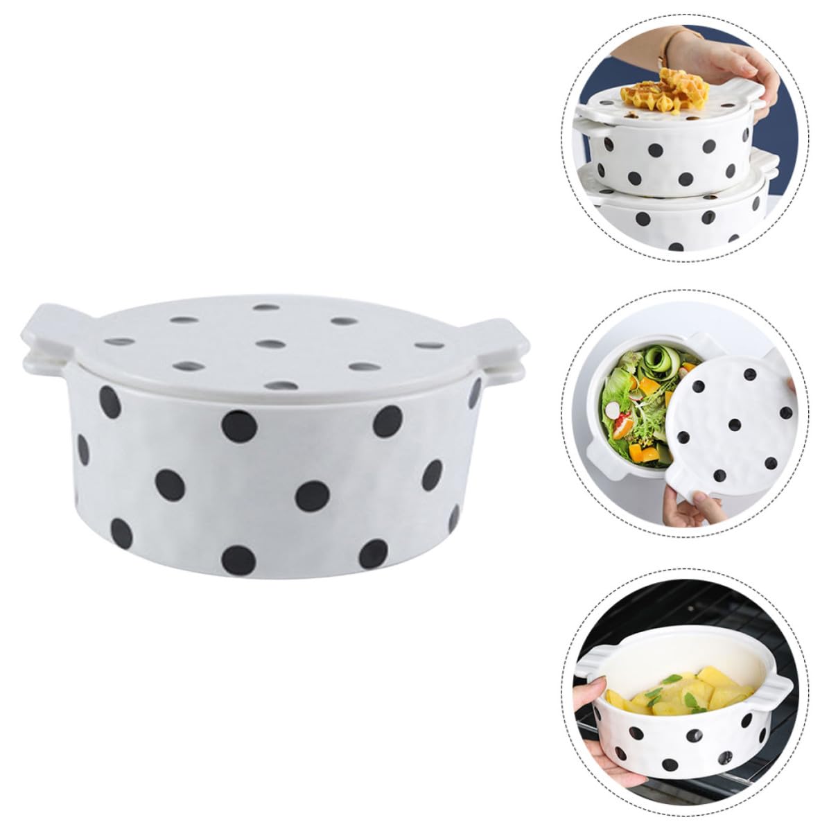 Homoyoyo Ciotola da Forno in Ceramica Bianca con Coperchio e Manici