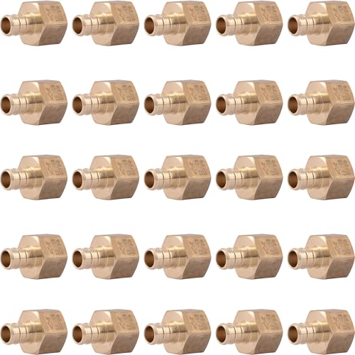 Image of SharkBite 1 /2 Inch Crimp Female Adapter, Pack of 25, Brass Plumbing Fitting, PEX Pipe, Copper, UC072LF