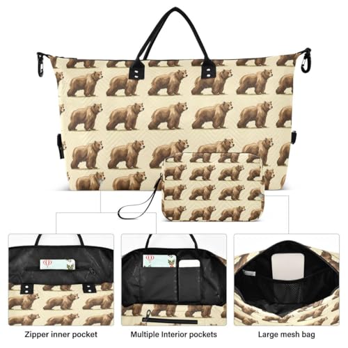 Brown Bear Animal Travel Duffle Bag Gym Bag Weekender Bags with Toiletry Bag Travel Trip Tote Bag2