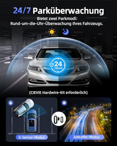 CIEVIE Dashcam Auto Vorne 4K, 1,5" IPS Display & 5G WiFi, 360° Drehbar Mini Dash Cam, Auto Kamera mit WDR Nachtsicht, 24/7 Parküberwachung, G-Sensor, Loop-Aufnahme, 170° Weitwinkel, C200 6
