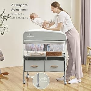 Portable Baby Changing Table with 2 Storage Baskets, BabyBond Foldable Changing Table Dresser Waterproof Diaper Changing Table Height Adjustable Changing Station for Infant and Newborn(Beige) Portable Baby Changing Table with 2 Storage Baskets BabyBond Foldable Changing Table Dresser Waterproof Diaper Changing Table Height Adjustable Changing Station for Infant and NewbornBeige