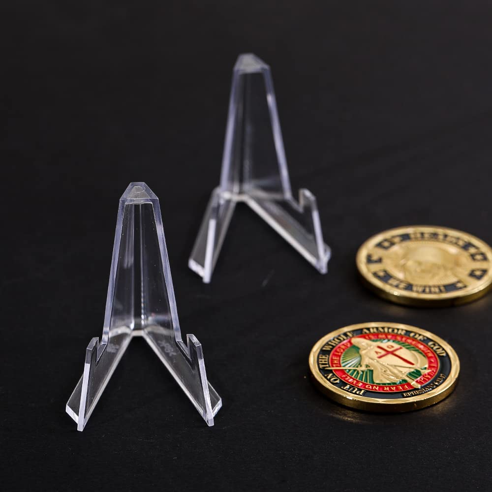 Espositore Monete Cavalletto Acrilico Supporto - 20 Pezzi Mini Espositori per Monete da Tavolo - Cavalletti di Plastica Trasparente per Carte | Medaglie | Pokemon | Orologio da Tasca | Minerali | PSA