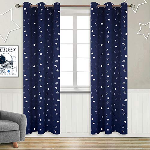 Image of BGment Kids Curtains for Bedroom 84 Inch Length 2 Panels Set, Star and Moon Blackout Curtains for Boys Room Decor, Nursery Thermal Insulated Room Darkening Curtains with Grommet, 42 Wide, Navy Blue