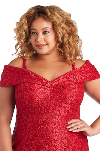Image of R&M Richards Women's Off The Shoulder Formal Gown - Glitter Lace Mermaid Evening Dress for Wedding Guest & Cocktail Attire