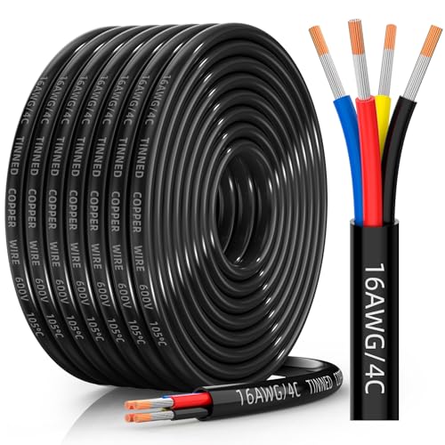 CONEPY 16 Gauge Wire 4 Conductor Electrical Wire 16 AWG Tinned Copper Stranded PVC Cable IP68 Waterproof/Flexible/Low Voltage Cord for Automotive RV Marine Solar LED Lighting(30FT)