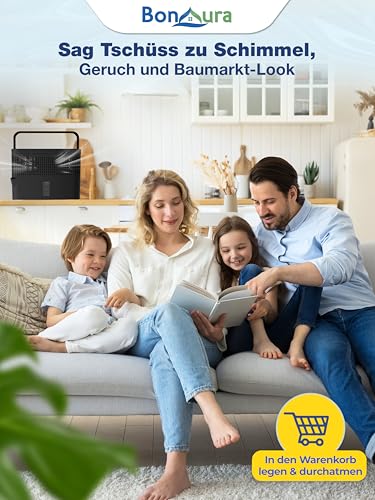 BonAura® Luftentfeuchter ohne Strom - Raumentfeuchter für Keller, Bad uvm. - 980g Luftenfeuchter Nachfüllpack inklusive - Entfeuchter und Luftentfeuchter Granulat im Set - Schutz vor Schimmel