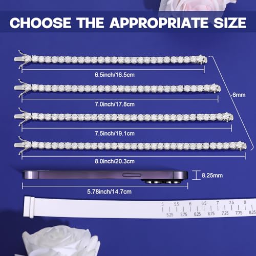 Moissanite Tennis Bracelet for Women Men White/Yellow Gold Plated S925 Sterling Silver D Color VVS1 Round Cut Moissanite Bracelets 2/3/4/5/6MM 6.5/7/7.5/8inch2
