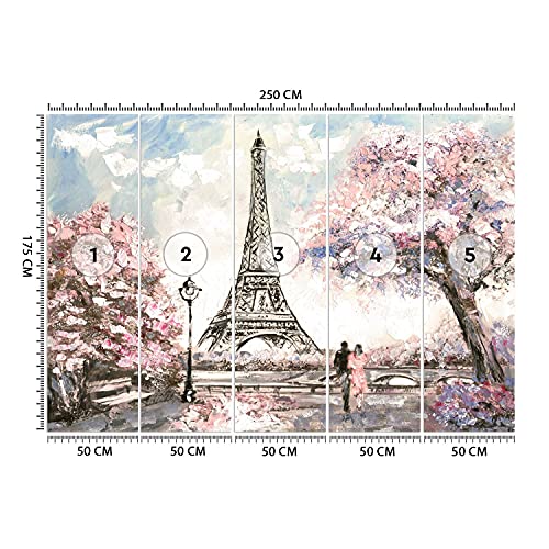 Feeby Wandtapete Fototapete Vlies Paar Von Menschen Aquarell 250x175 cm Rosa Modern Tapete Wohnzimmer Schlafzimmer Paris Eiffelturm