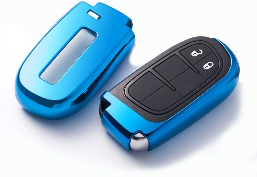 ontto do Jeep pokrowiec na kluczyki samochodowe z silikonu TPU na kluczyki samochodowe osłona z breloczkiem do kluczy do Grand Cherokee Dodge Challenger Charger Dart pudełko na klucze - niebieski