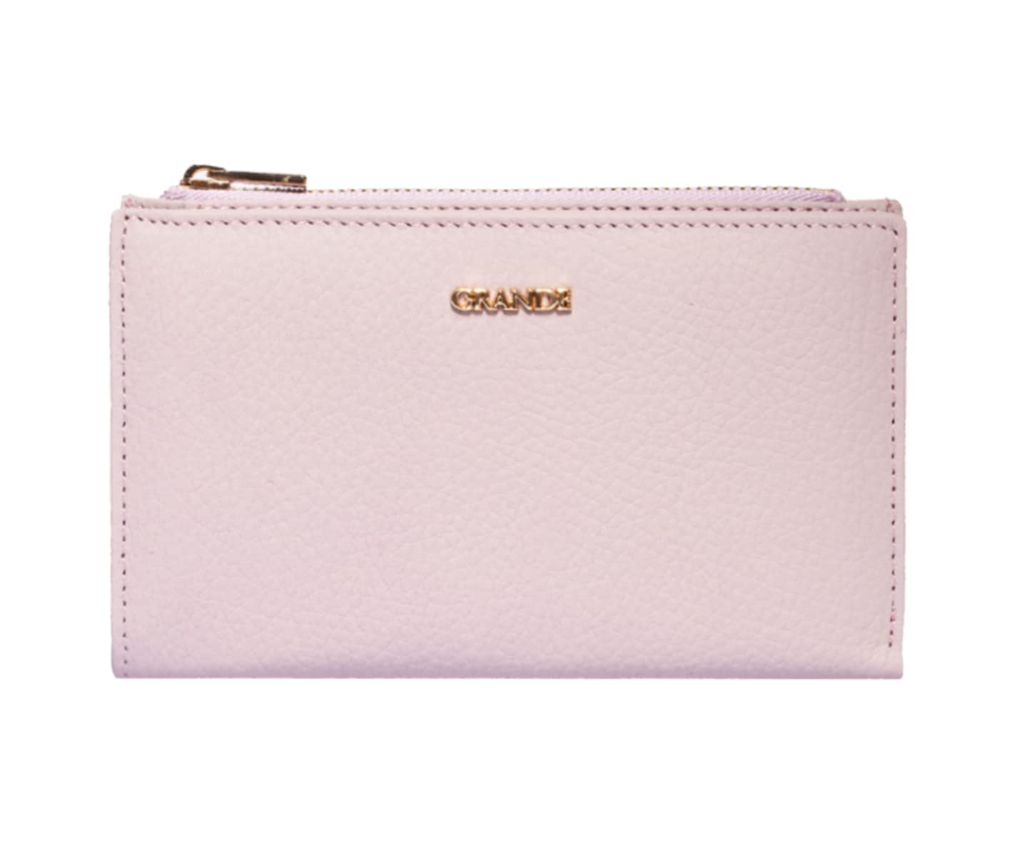 grande 2804 Genuine Leather Medium Bifold Wallet For Women Minimalist Wallet Ladies Zippered Mini Purse Small Card Holder (Pale Pink)