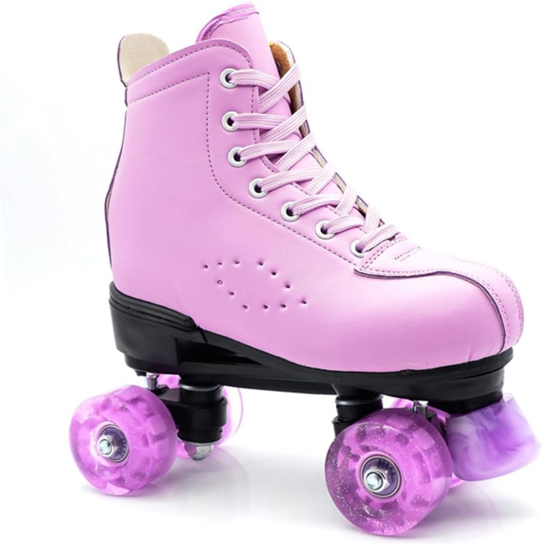 BESPORTBLE Glowing Double Row Roller Skate Wheels 4pcs for Outdoor Skating Replacement Ice Skates Accessory with Pink Purple Iridescent Color