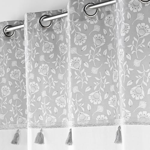Rideau a oeillets 140 x 240 cm cotonpolyester+top imp+pompon flavie Sans - vue 3