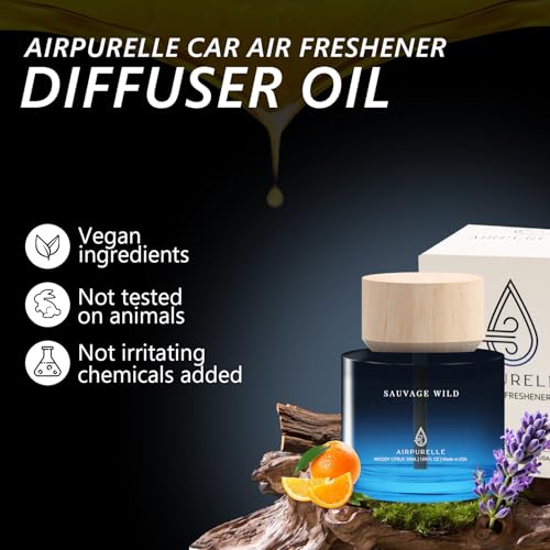 Image of Car Air Freshener 50ML (1.7 FL OZ) Car Air Fresheners Diffuser, Woody Citrus Fragrance Oil Car Air Freshner, 180+ days Long Lasting Car Perfume, Wooden Cup Design, Made in USA
